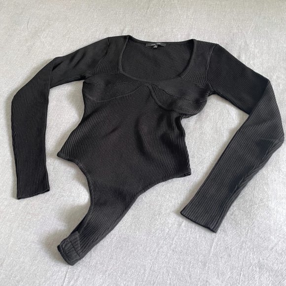 Scoop Neck Rib Knit Bustier Thong Bodysuit | Love Tree - Picture 2 of 5